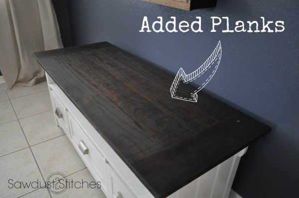 media console makeover plank the top sawdust2stitches