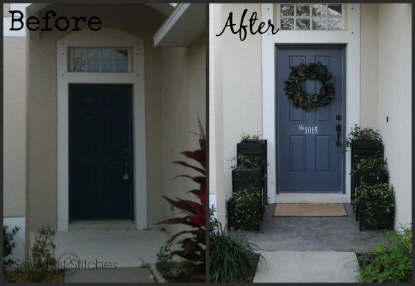 front porch  makeover with planters Sawdust 2 Stitches