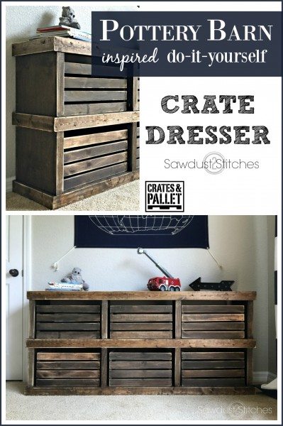 DIY  Pottery Barn Inspired Crate Dresser by Sawdust2Stitches