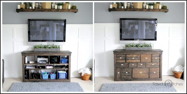Transform an Ikea console into a beautiful Pottery Barn Style Apothecary by Sawdust 2 Stitches