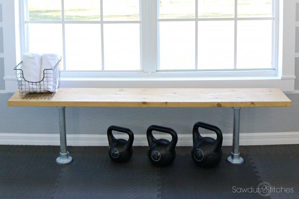 Home Gym Makeover Locker Room Bench by Sawdust 2 Stitches.com