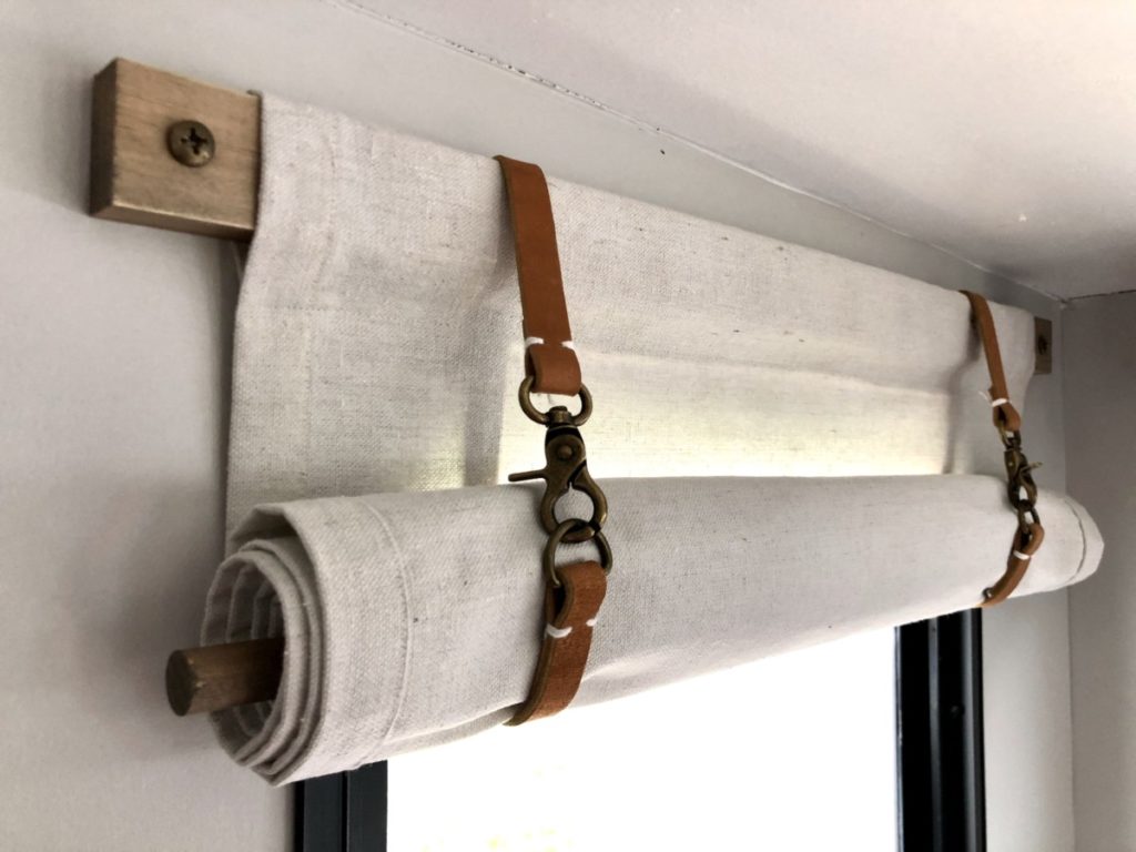 R.V. Roll up Curtains with leather straps. 